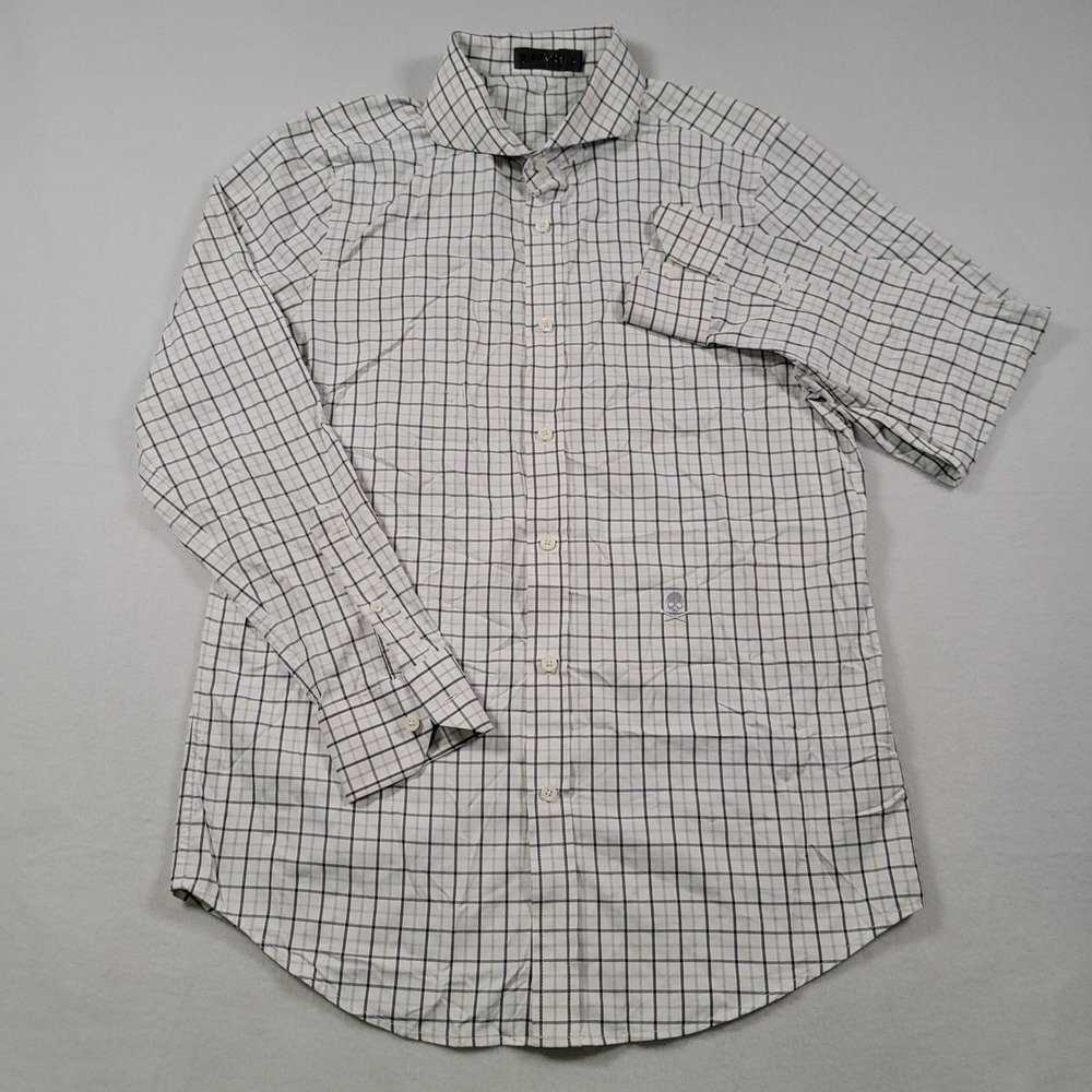 G/FORE Mens Large White Navy Plaid Long Sleeve Button Down Skull Logo Golf Shirt - Picture 2 of 14